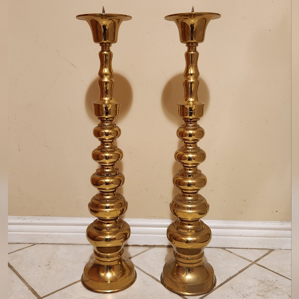 Vintage Brass Pillar Candleholders